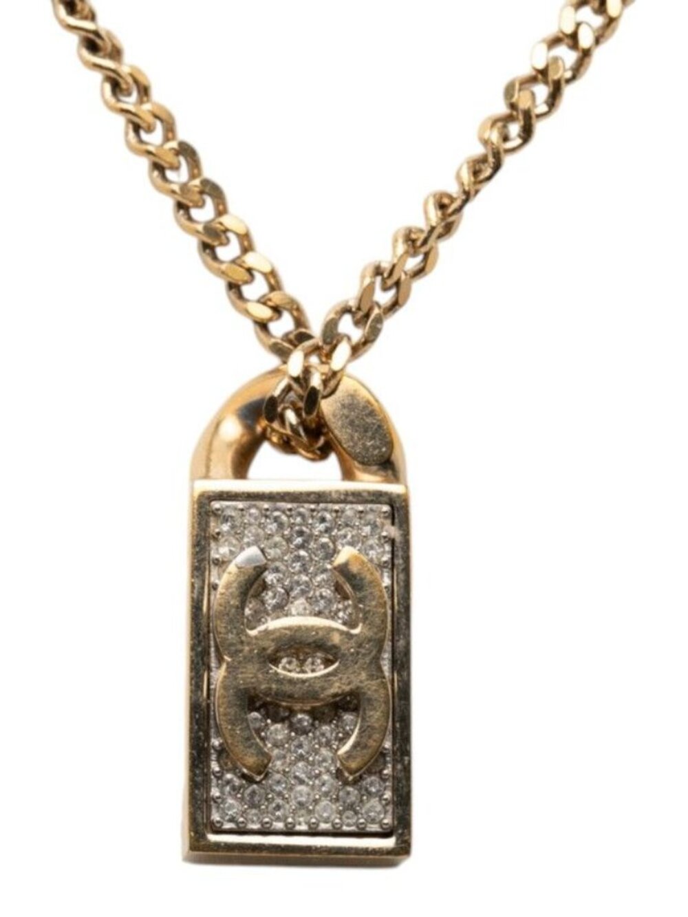 Chanel CC Logo Necklace Gold Plated Rhinestone